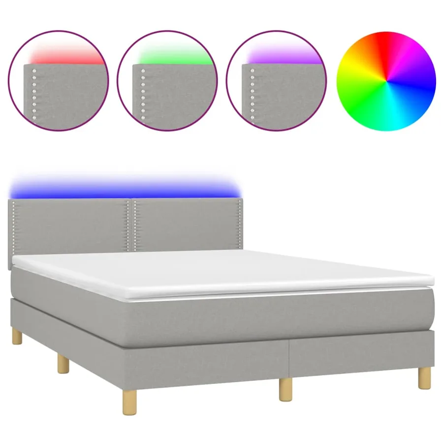 Sommier à lattes de lit et matelas et LED Gris clair 140x190 cm - 2