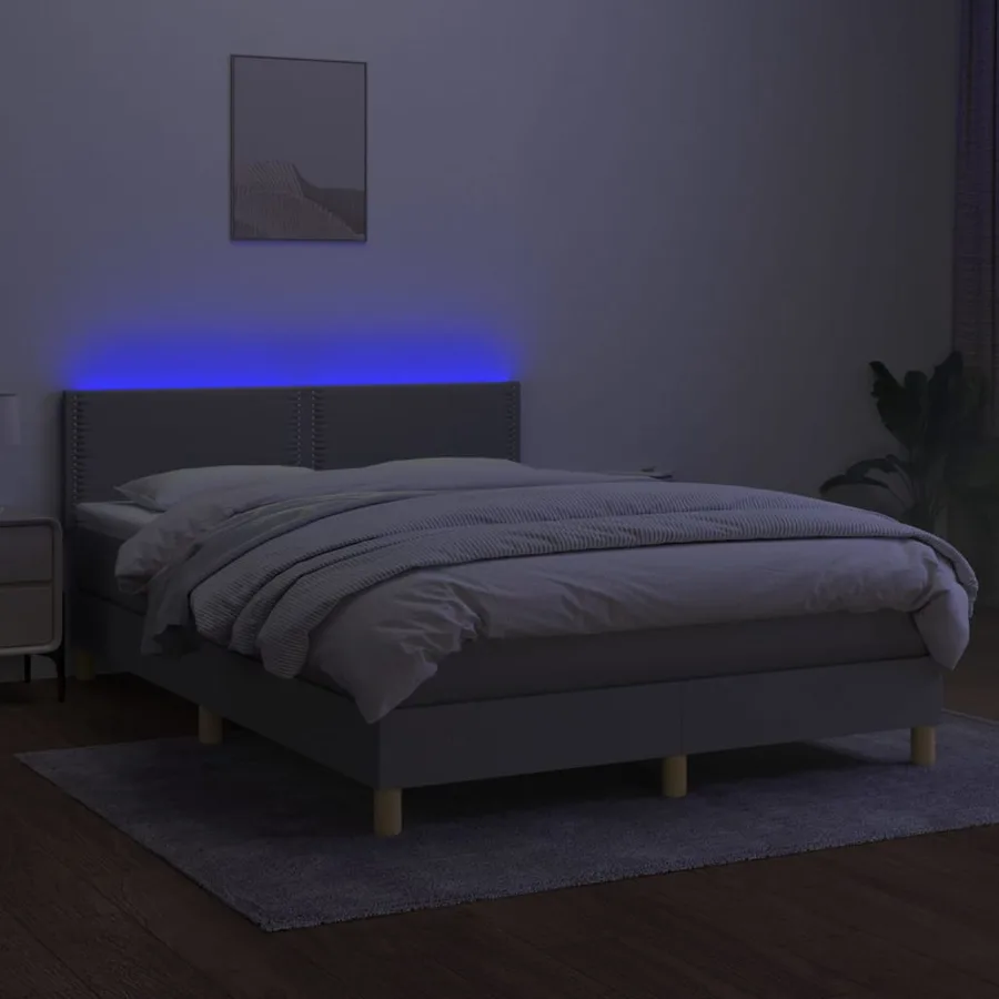 Sommier à lattes de lit et matelas et LED Gris clair 140x190 cm - 3