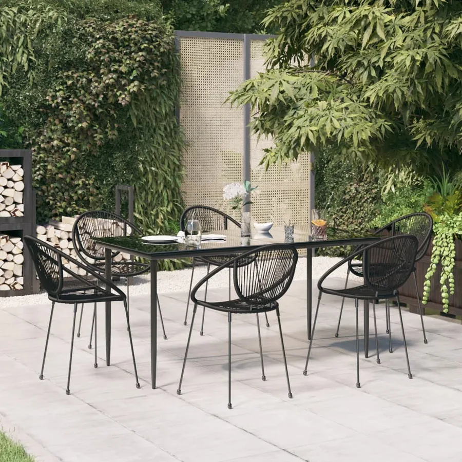 Ensemble à manger de jardin 7 pcs Noir Rotin PVC