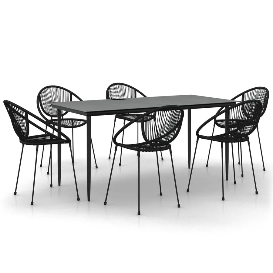 Ensemble à manger de jardin 7 pcs Noir Rotin PVC - 2