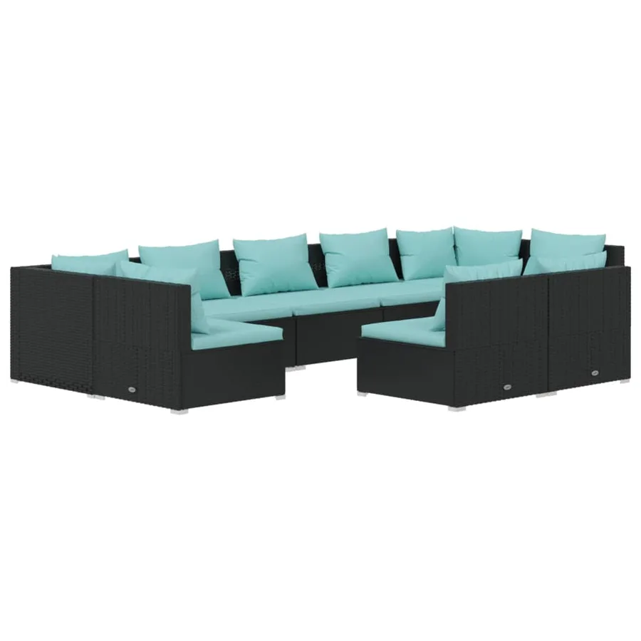 Salon de jardin 9 pcs avec coussins Noir Résine tressée - 2