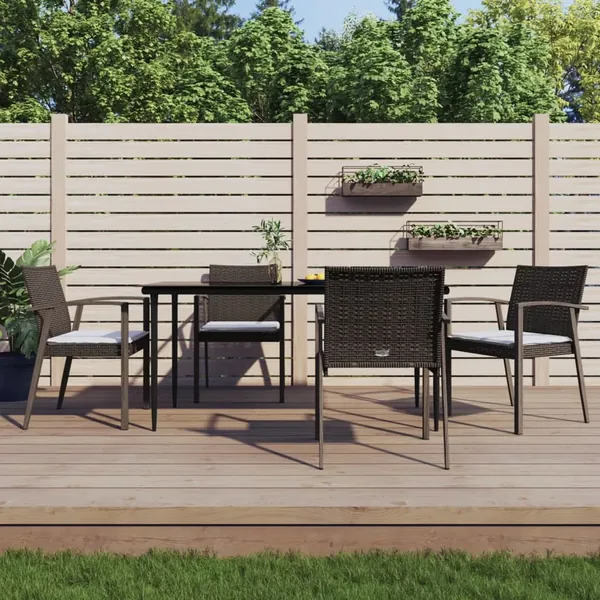 Ensemble à manger de jardin 5 pcs coussins résine tressée acier