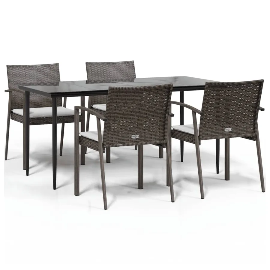 Ensemble à manger de jardin 5 pcs coussins résine tressée acier - 2