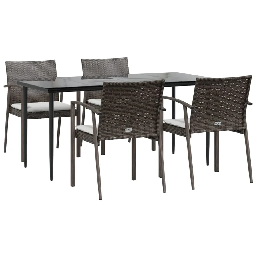 Ensemble à manger de jardin 5 pcs coussins résine tressée acier - 3