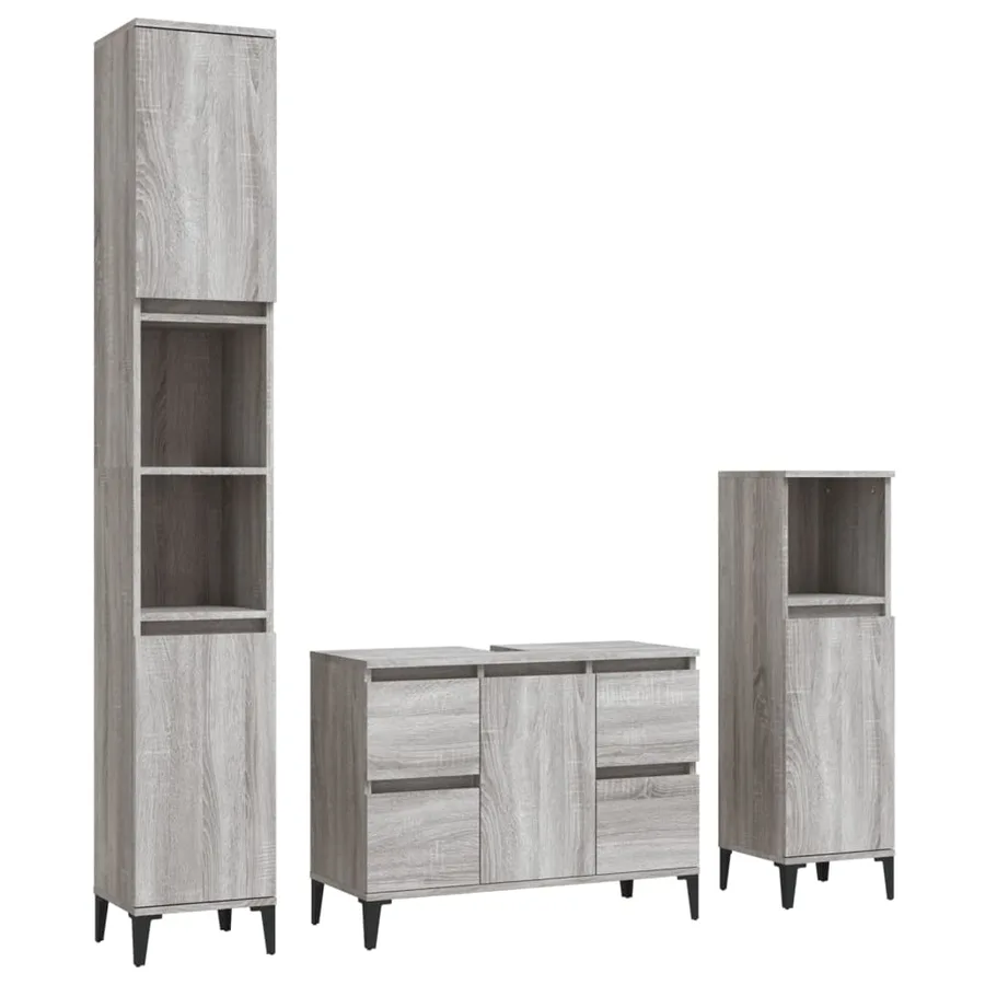 Ensemble de meubles de salle de bain 3 pcs Sonoma gris - 2