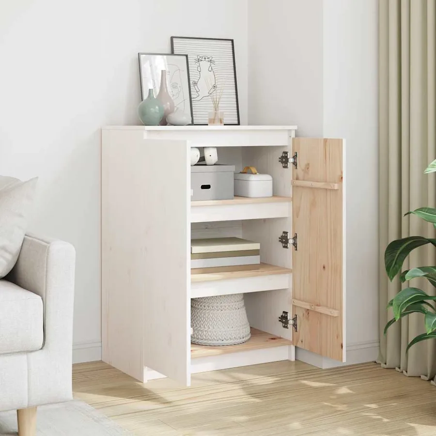 Buffet Blanc 60x36x84 cm Bois de pin massif - 3