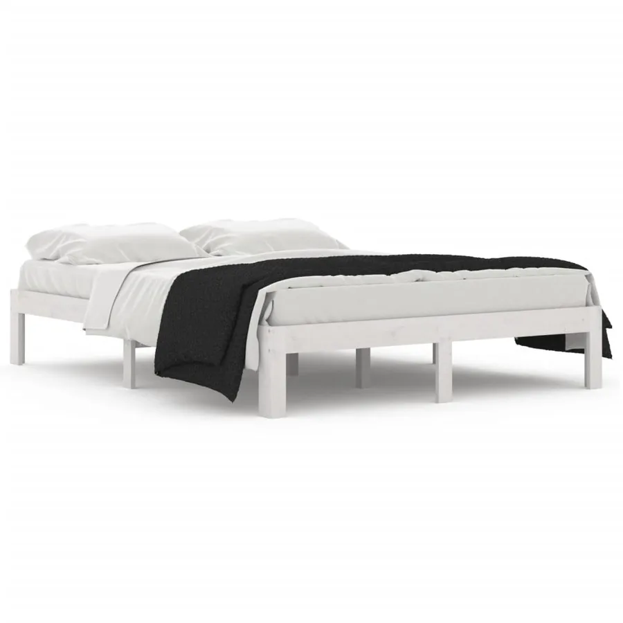 Cadre de lit sans matelas blanc bois de pin massif 140x190 cm - 2