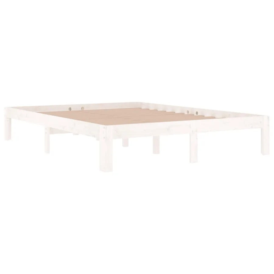 Cadre de lit sans matelas blanc bois de pin massif 140x190 cm - 3
