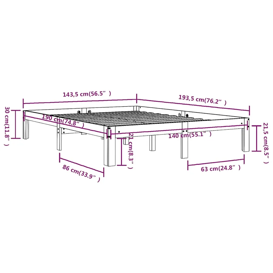Cadre de lit sans matelas blanc bois de pin massif 140x190 cm - 8