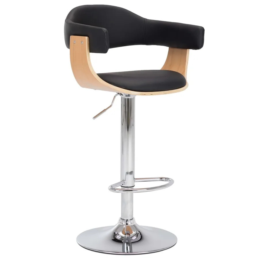 Tabourets de bar lot de 2 noir bois courbé et similicuir - 2