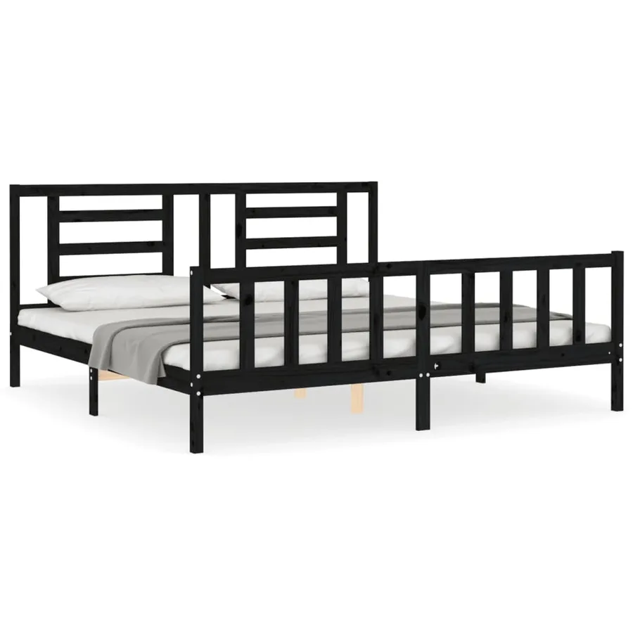 Cadre de lit sans matelas noir 200x200 cm bois massif de pin - 2