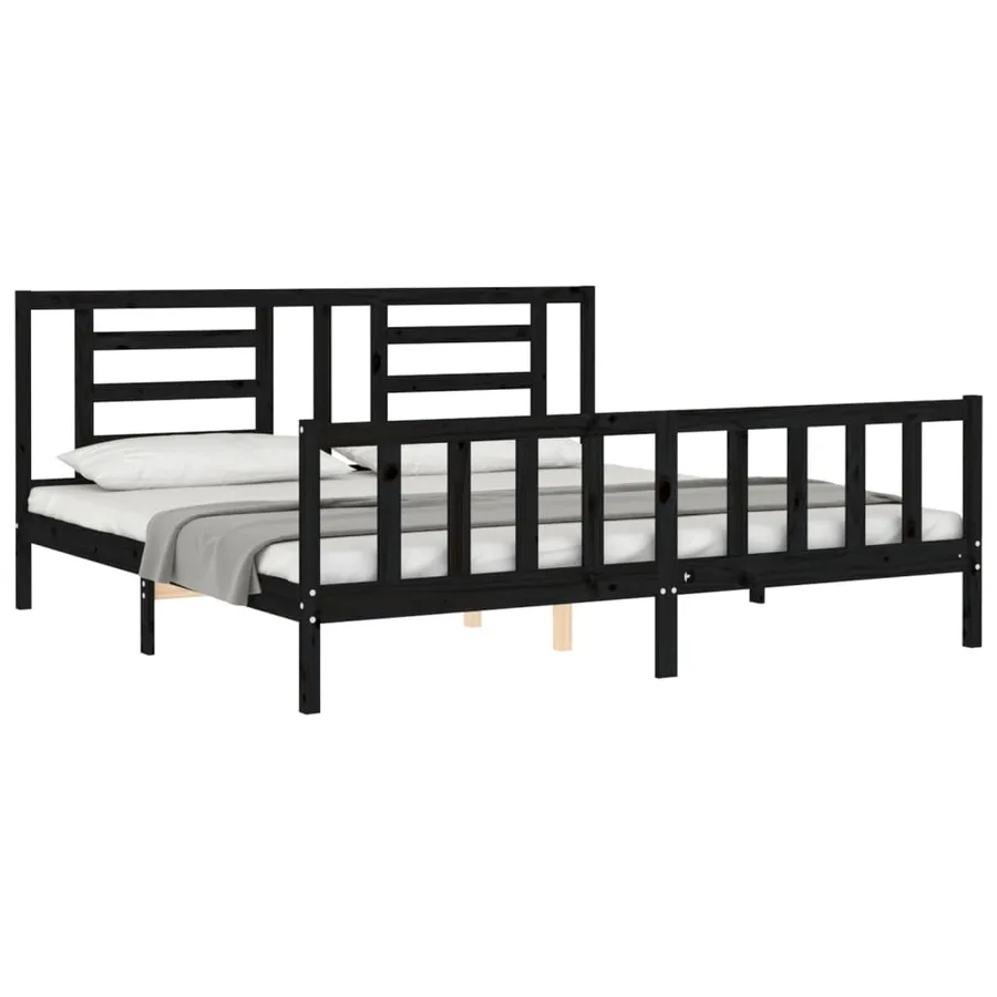 Cadre de lit sans matelas noir 200x200 cm bois massif de pin - 4