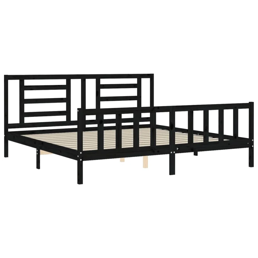 Cadre de lit sans matelas noir 200x200 cm bois massif de pin - 5