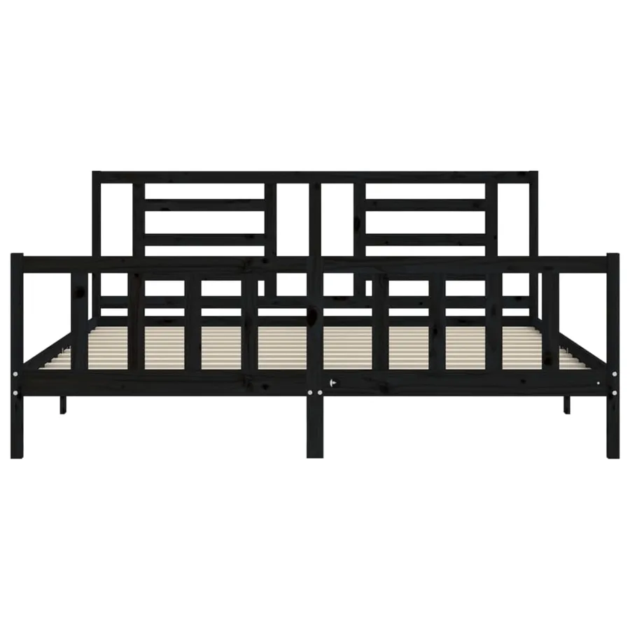 Cadre de lit sans matelas noir 200x200 cm bois massif de pin - 6