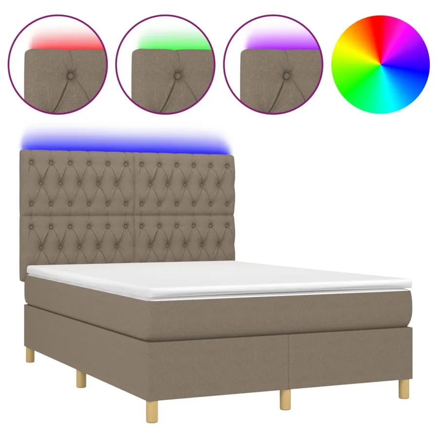 Sommier à lattes de lit et matelas et LED Taupe 140x200cm Tissu - 2