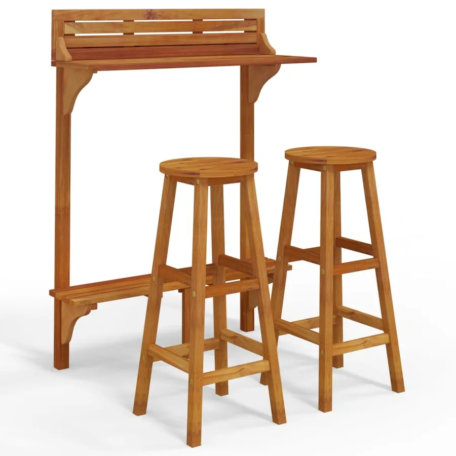 Ensemble de bar de balcon 3 pcs Bois d'acacia massif - 2