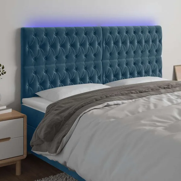 Tête de lit à LED Bleu foncé 200x7x118/128 cm Velours