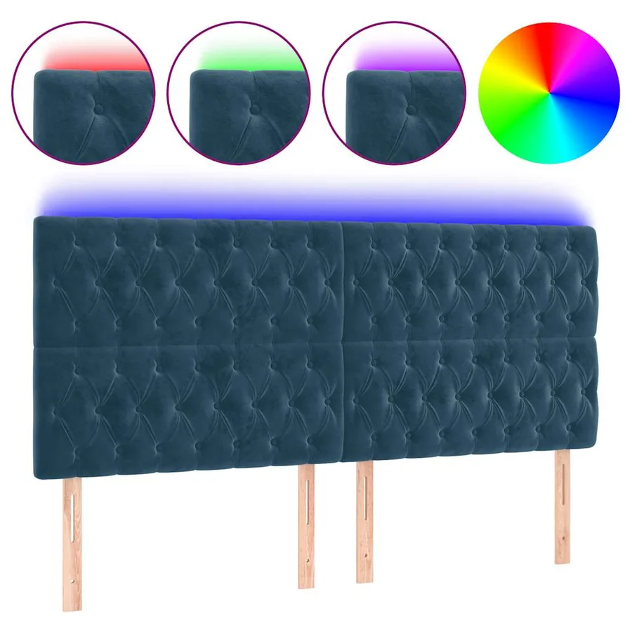 Tête de lit à LED Bleu foncé 200x7x118/128 cm Velours - 2