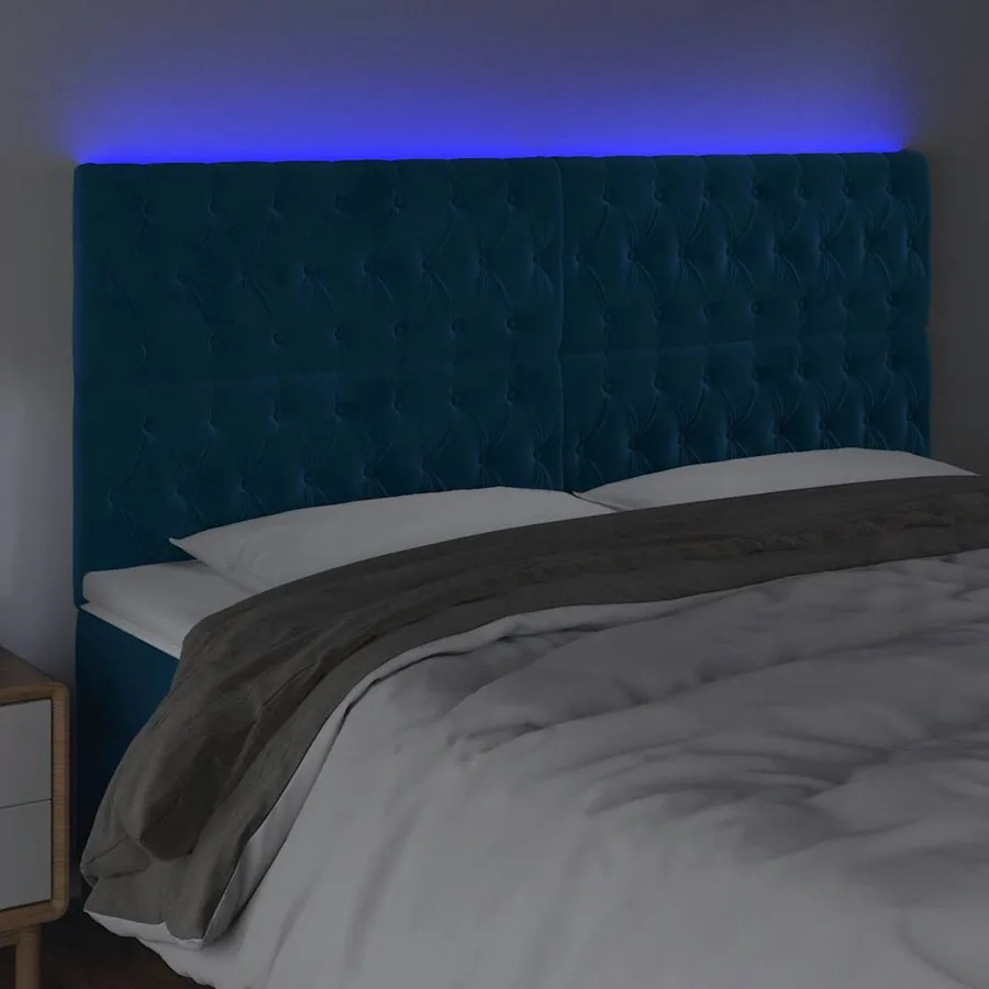 Tête de lit à LED Bleu foncé 200x7x118/128 cm Velours - 3