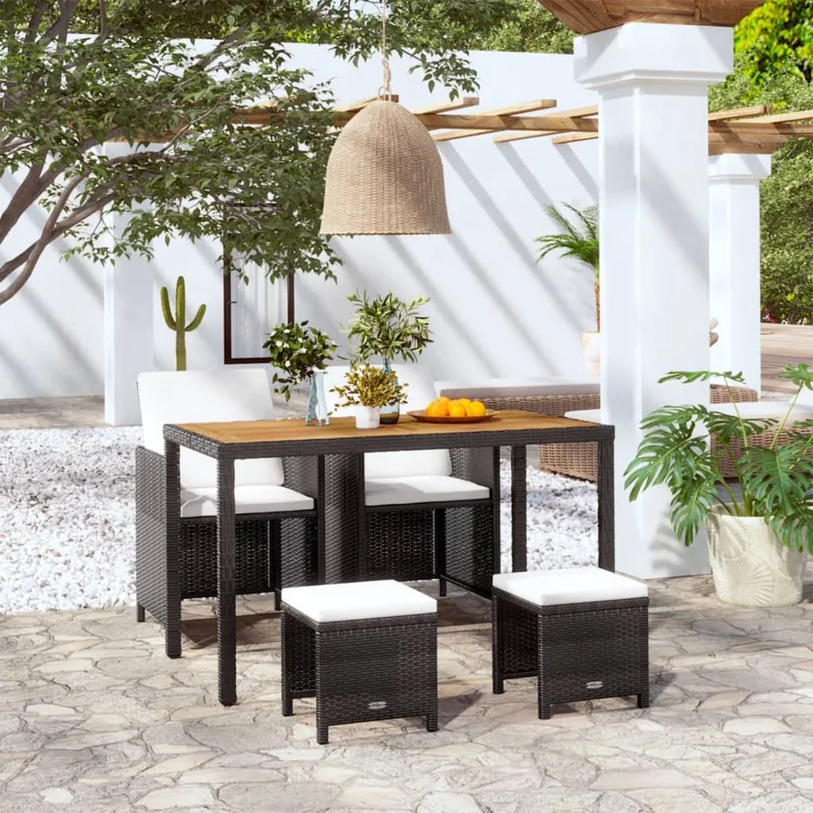 Ensemble à manger d'extérieur 5 pcs Rotin et bois d'acacia Noir