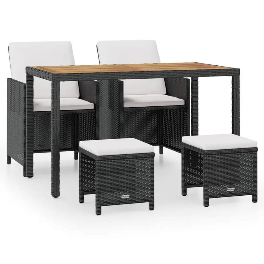 Ensemble à manger d'extérieur 5 pcs Rotin et bois d'acacia Noir - 2