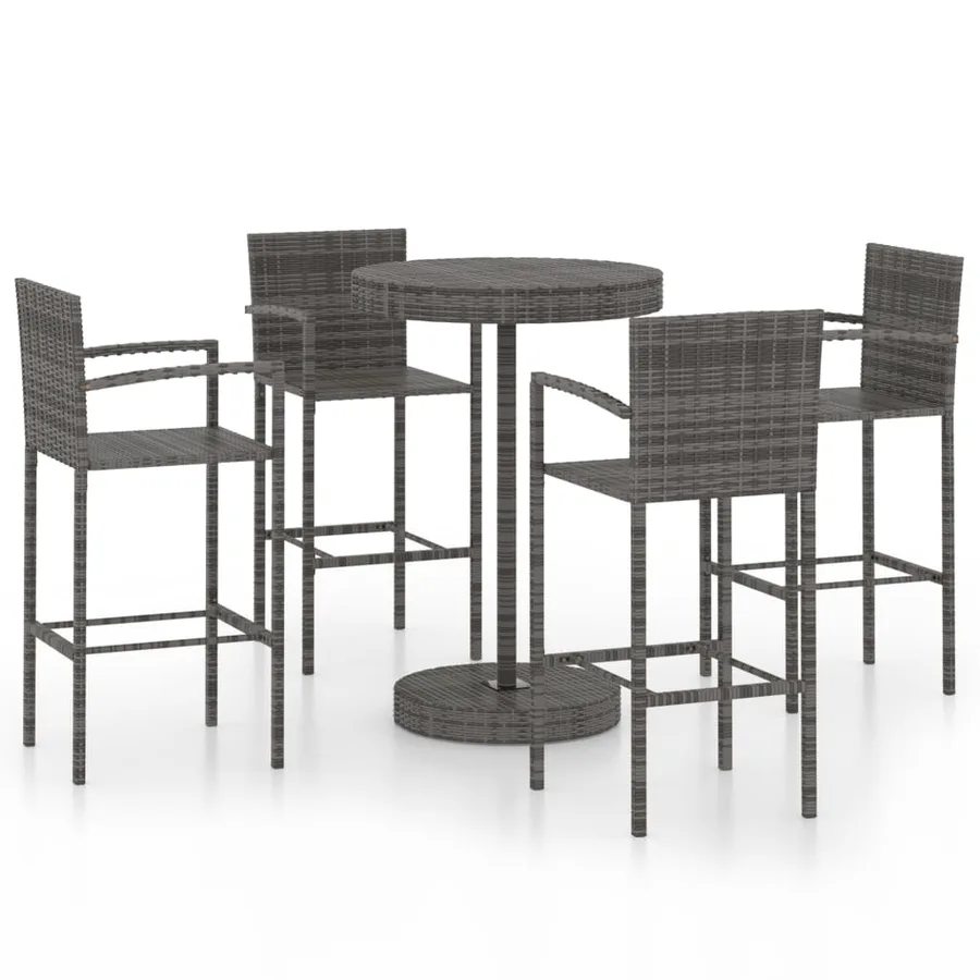 Ensemble de bar de jardin 5 pcs Résine tressée Gris - 2