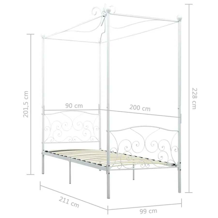Cadre de lit à baldaquin sans matelas blanc métal 90x200 cm - 5