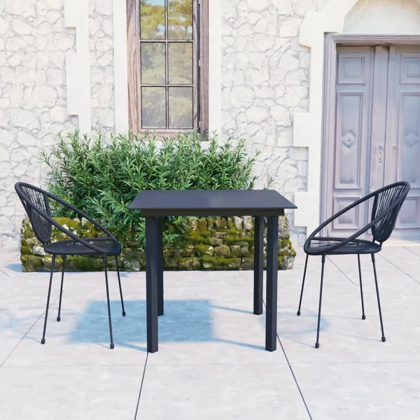 Ensemble à manger d'extérieur 3 pcs Rotin PVC Noir