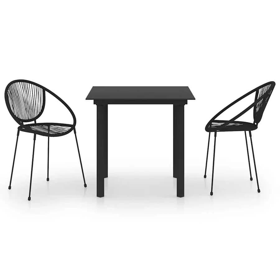 Ensemble à manger d'extérieur 3 pcs Rotin PVC Noir - 2