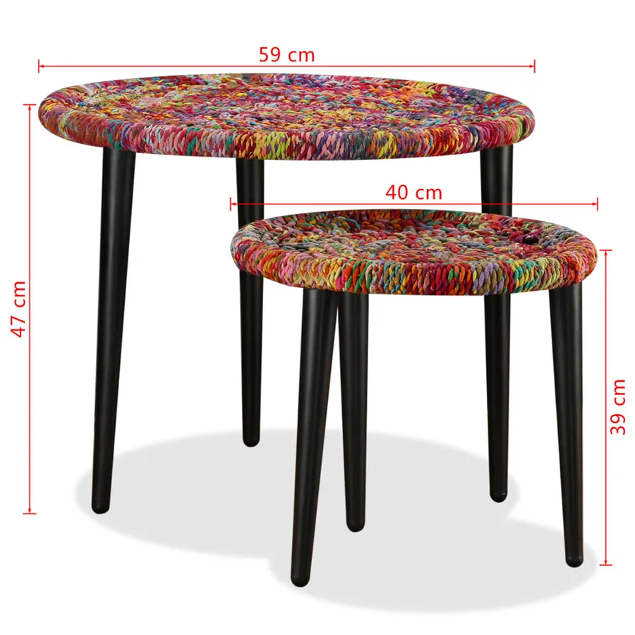 Table basse 2 pcs Détails tissés chindi Multicolore - 11
