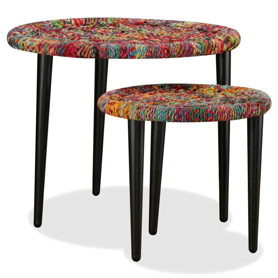 Table basse 2 pcs Détails tissés chindi Multicolore - 3