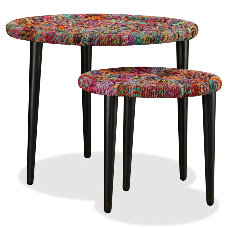 Table basse 2 pcs Détails tissés chindi Multicolore - 4