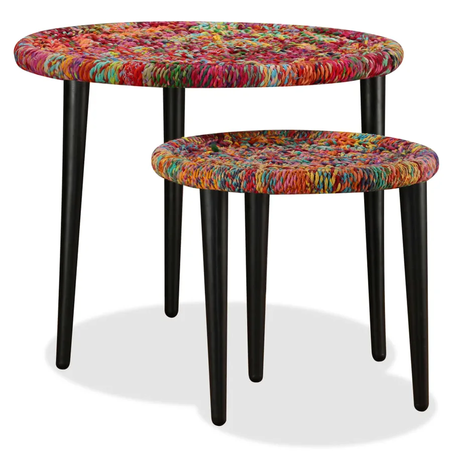 Table basse 2 pcs Détails tissés chindi Multicolore - 5