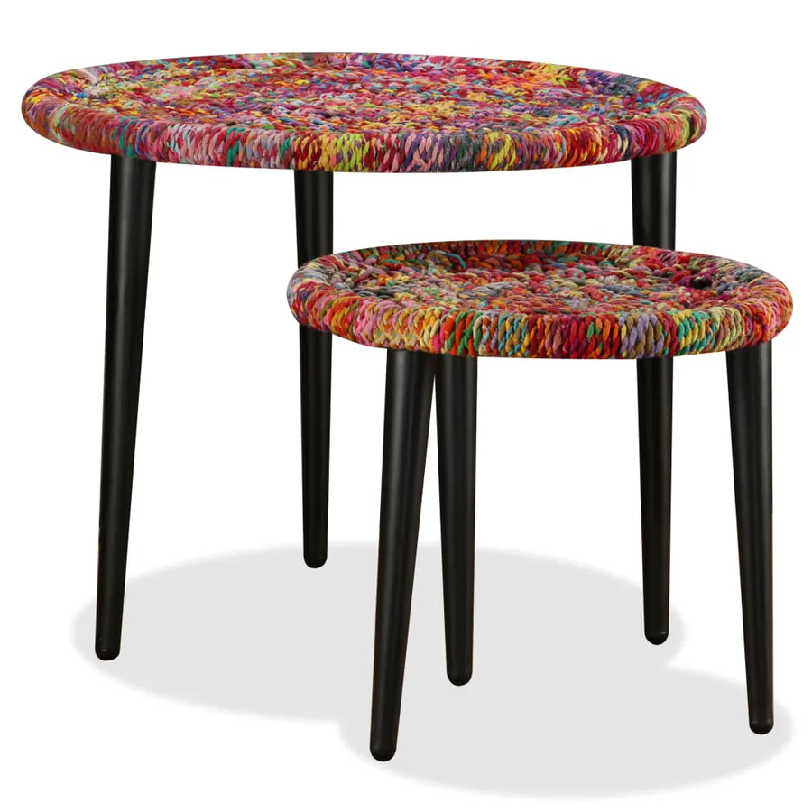 Table basse 2 pcs Détails tissés chindi Multicolore - 6