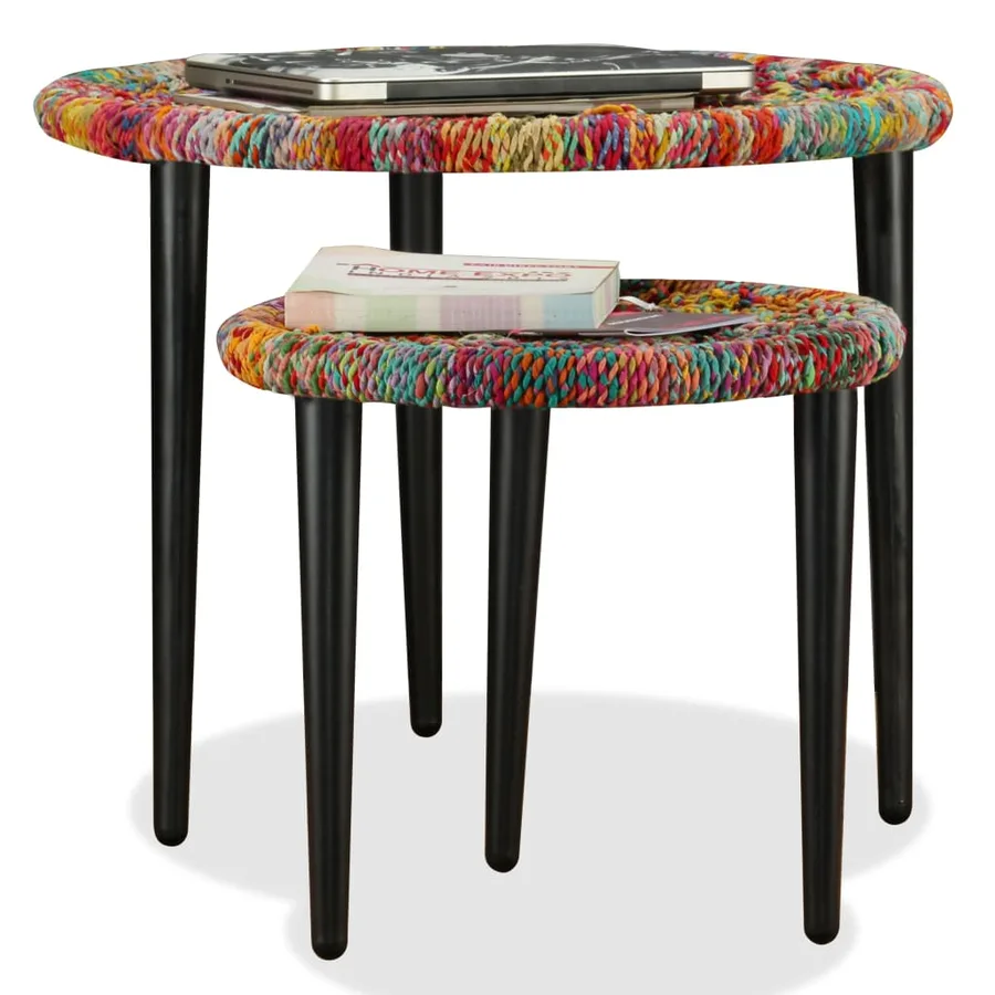 Table basse 2 pcs Détails tissés chindi Multicolore - 7