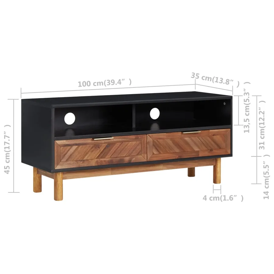 Meuble TV 100x35x45 cm Bois d'acacia massif et MDF - 6
