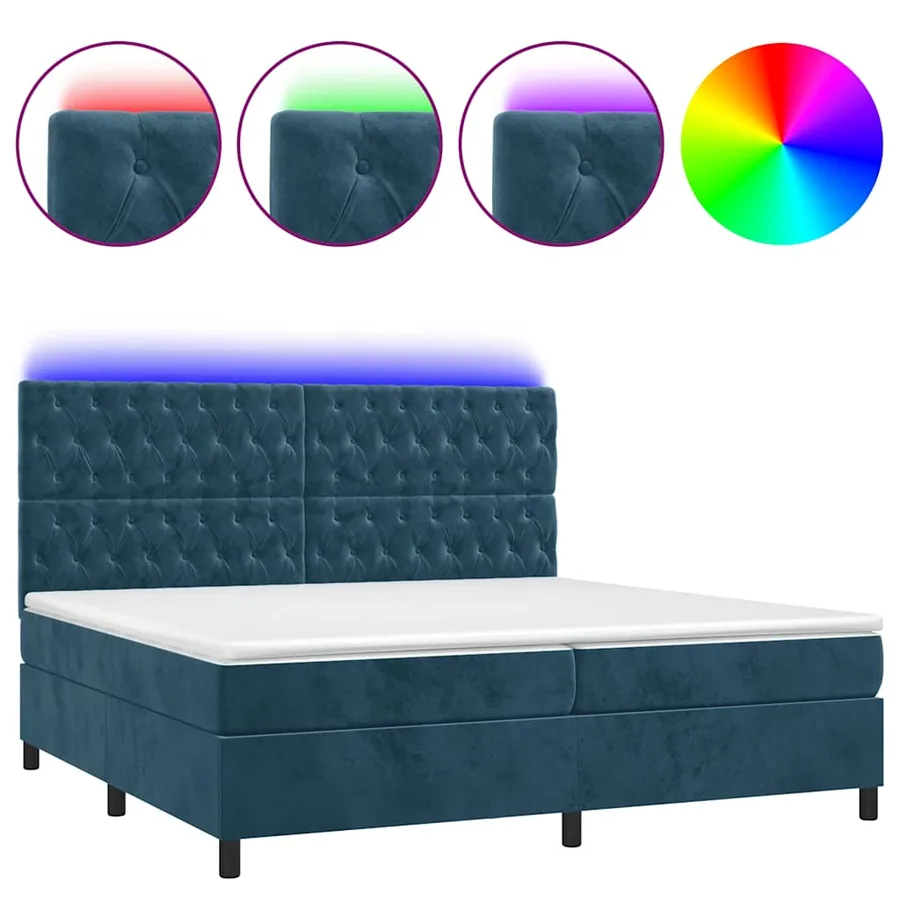 Sommier à lattes de lit matelas et LED Bleu foncé 200x200 cm - 2