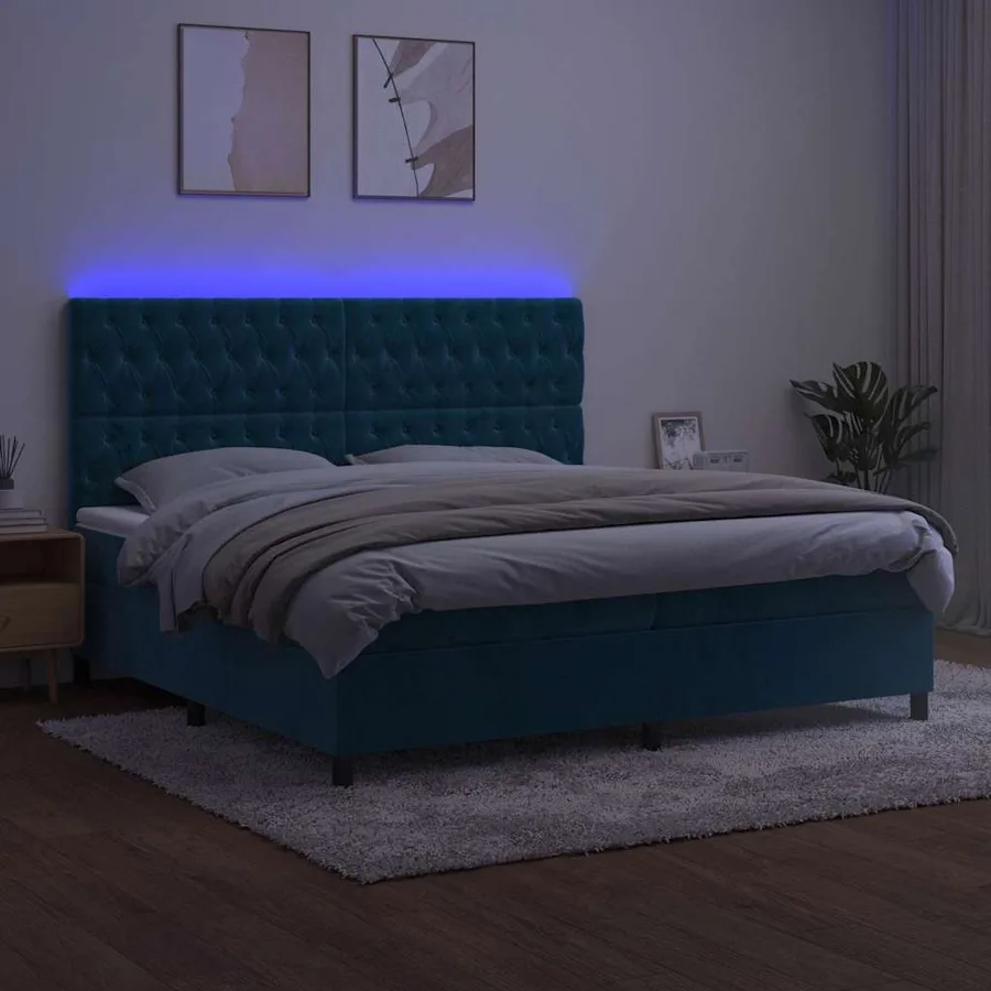 Sommier à lattes de lit matelas et LED Bleu foncé 200x200 cm - 4