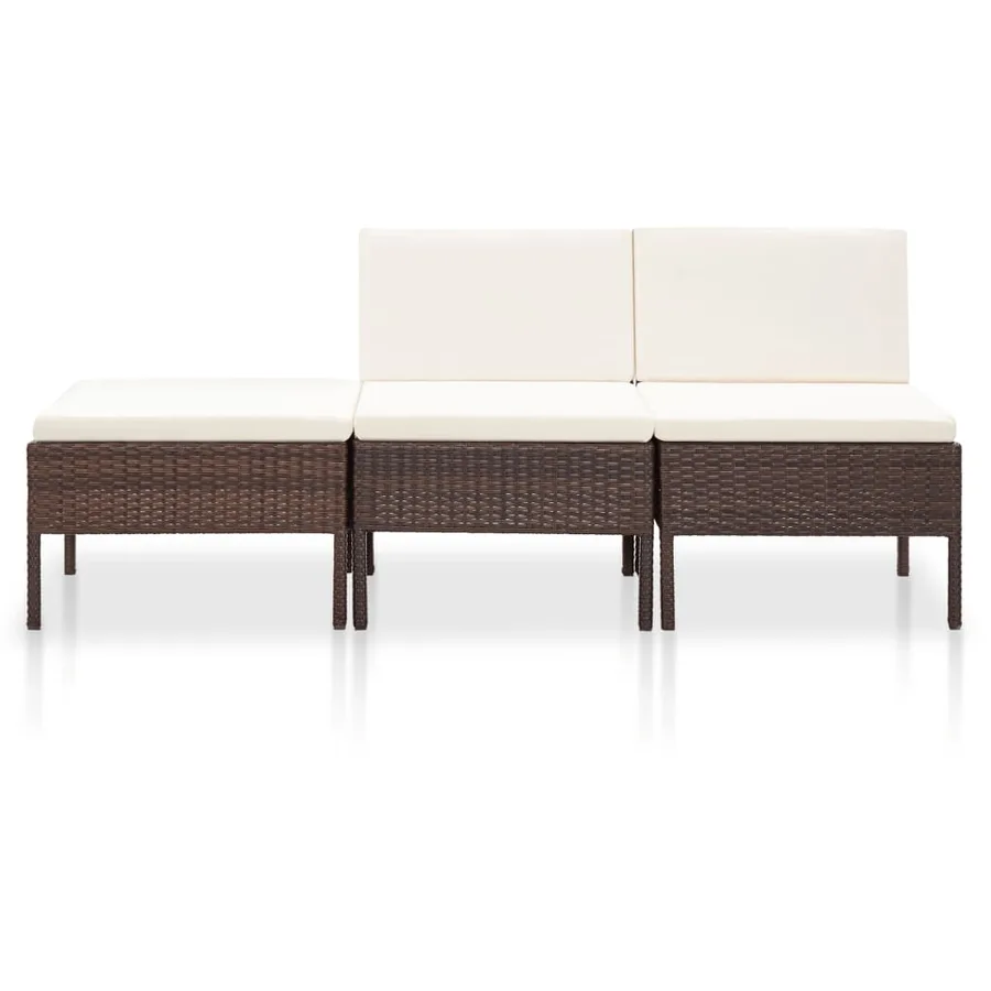 Salon de jardin 3 pcs avec coussins Résine tressée Marron - 2