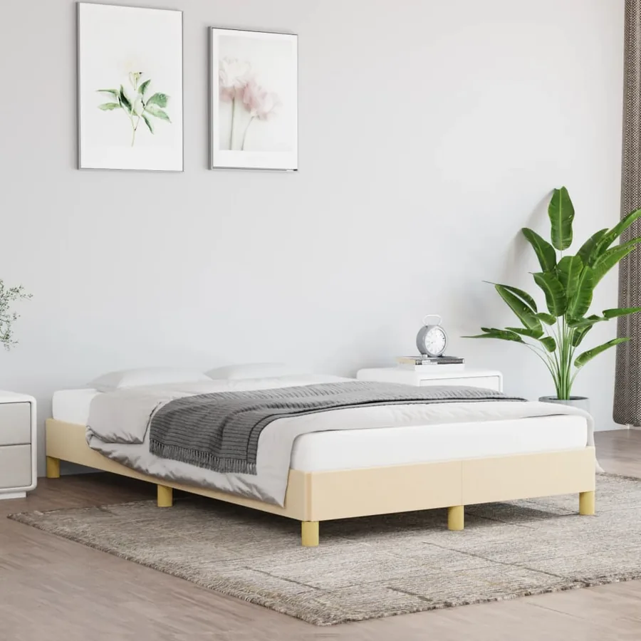 Cadre de lit sans matelas crème 120x200 cm tissu