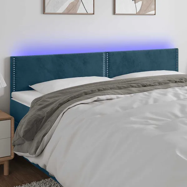 Tête de lit à LED Bleu foncé 200x5x78/88 cm Velours