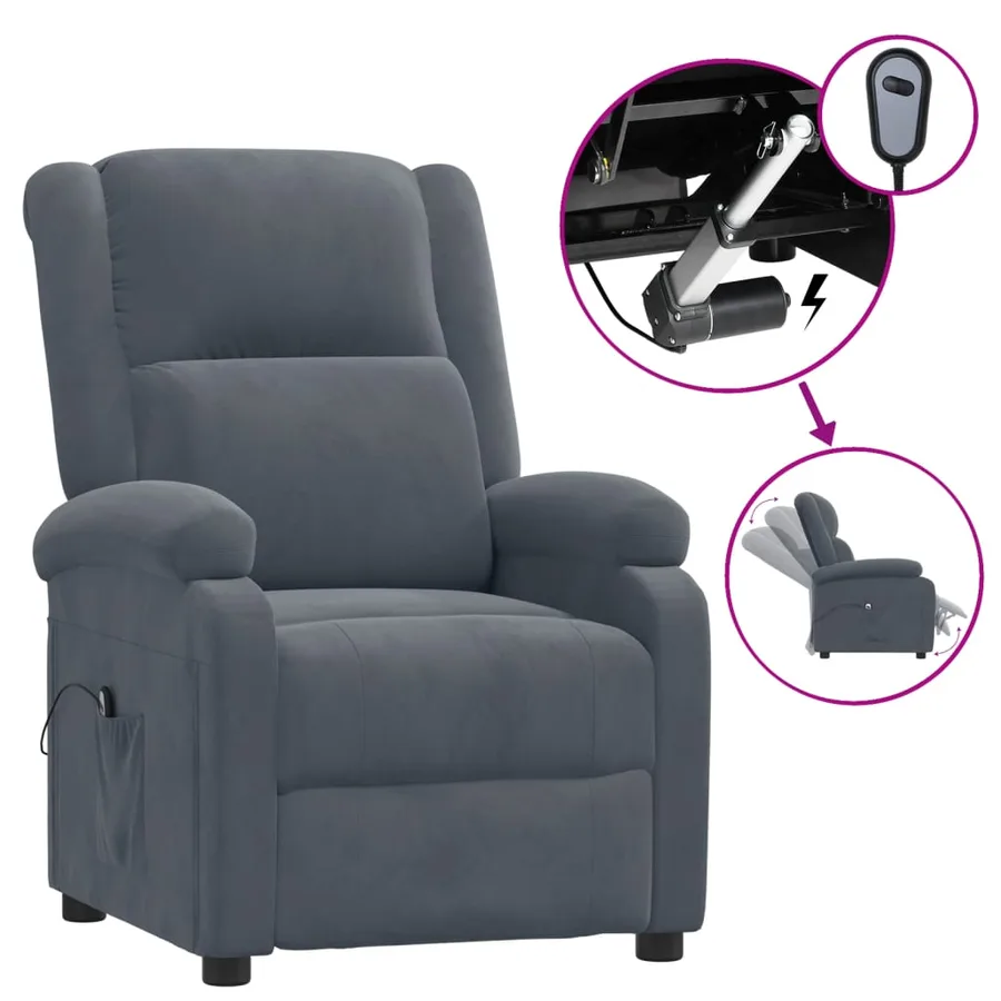 Fauteuil inclinable électrique Gris foncé Velours - 2