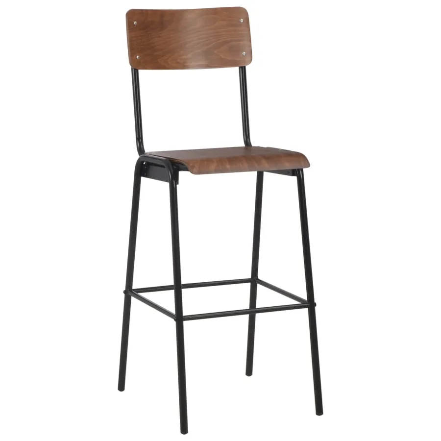 Tabourets de bar lot de 2 marron contreplaqué solide et acier - 3