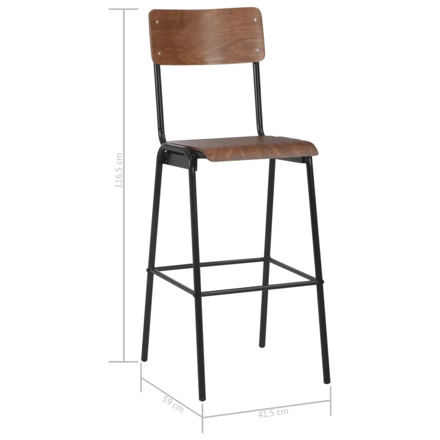 Tabourets de bar lot de 2 marron contreplaqué solide et acier - 8