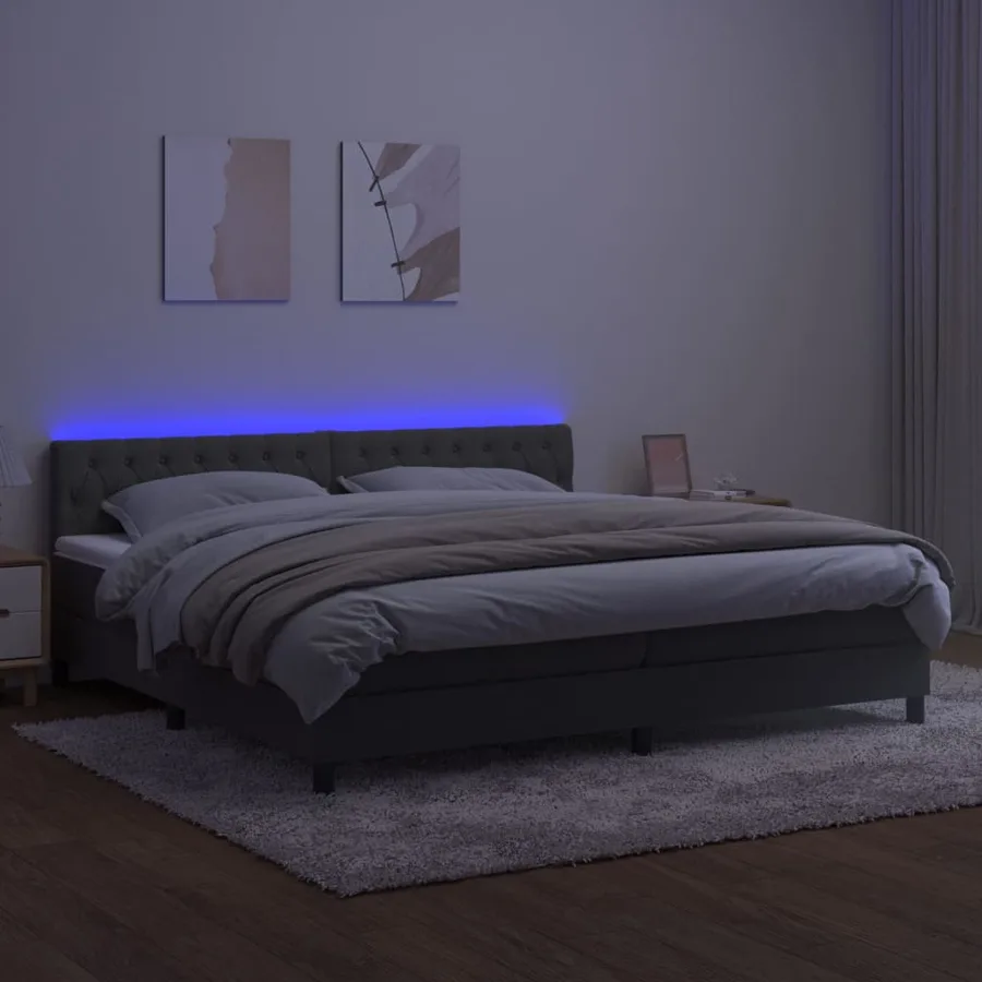 Sommier à lattes de lit avec matelas LED Gris foncé 200x200 cm - 4