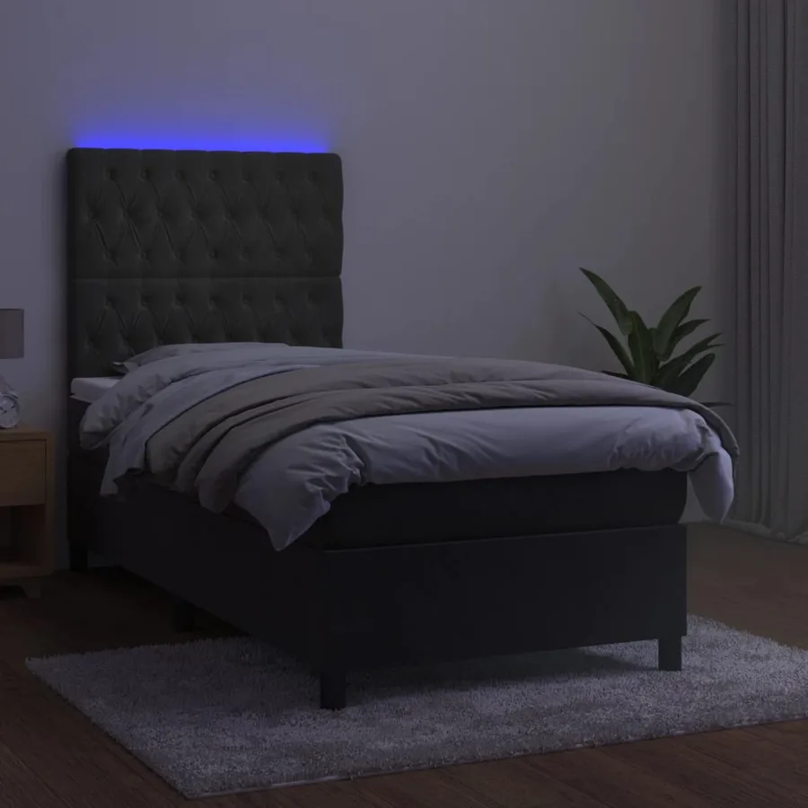 Sommier à lattes de lit matelas et LED Gris foncé 100x200 cm - 4