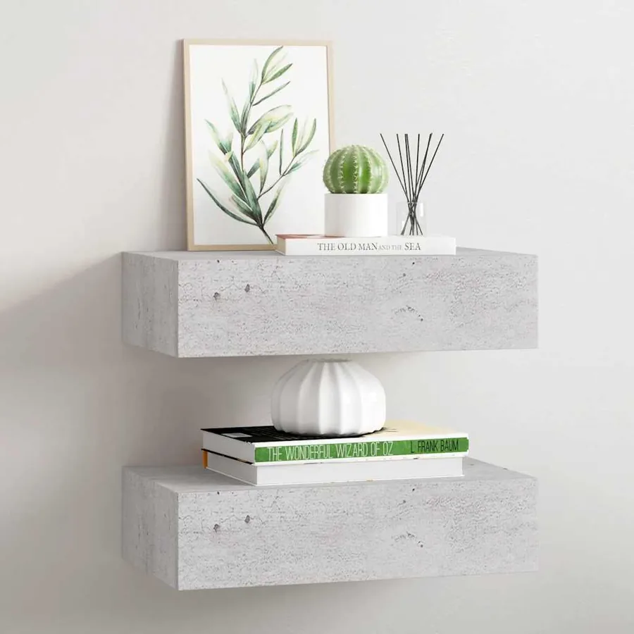 Étagères à tiroir murales 2 pcs Gris béton 40x23,5x10 cm MDF