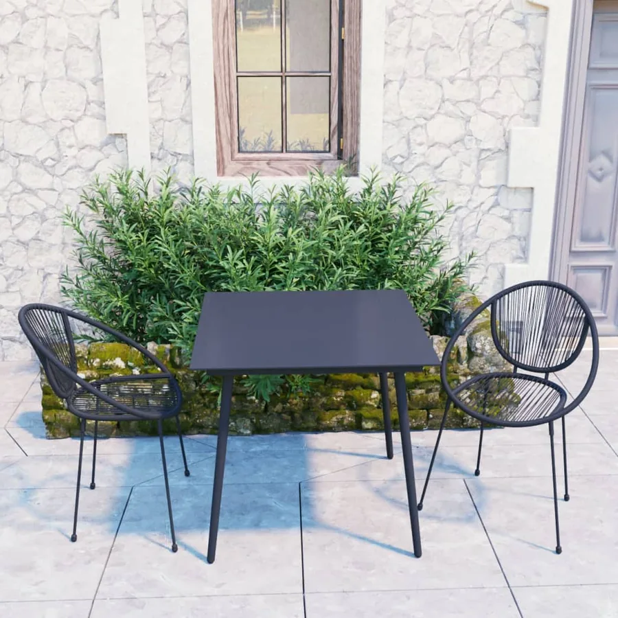 Ensemble à manger d'extérieur 3 pcs Rotin PVC Noir
