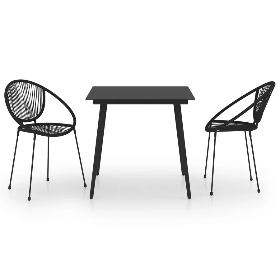 Ensemble à manger d'extérieur 3 pcs Rotin PVC Noir - 2