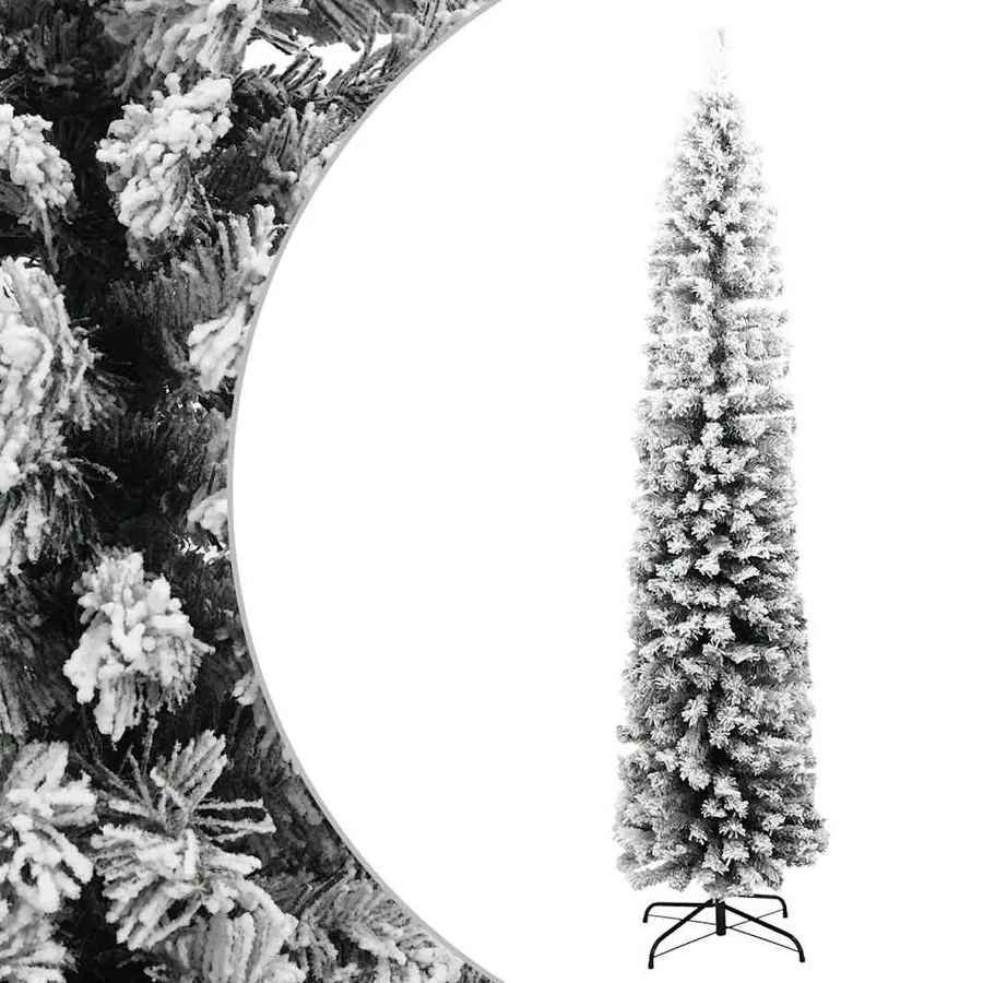 Sapin de Noël artificiel mince flocon de neige vert 240 cm PVC